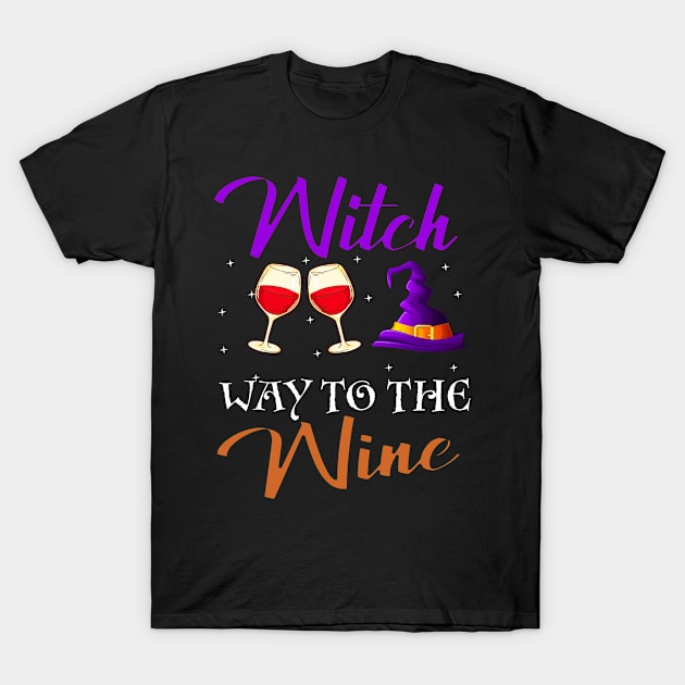 Witch Way To The Wine Funny Wine Halloween Gifts T-Shirt by jenneketrotsenburg